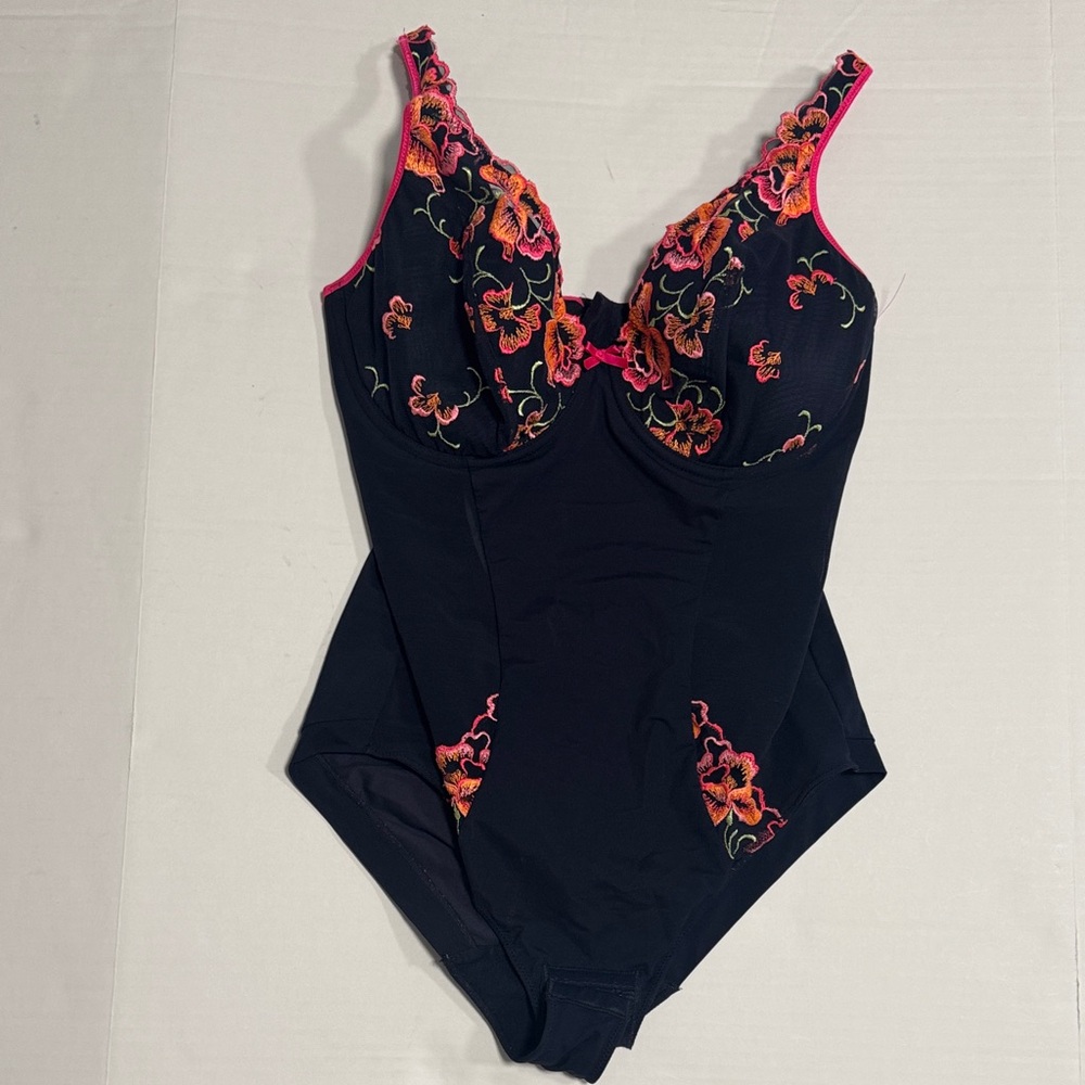 Prima Donna  Floral Embroidered Bodysuit - Black and Pink